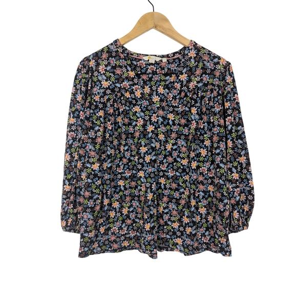 Boden Floral Relaxed Fit 3/4 Sleeve V-neck Blouse - Picture 1 of 6